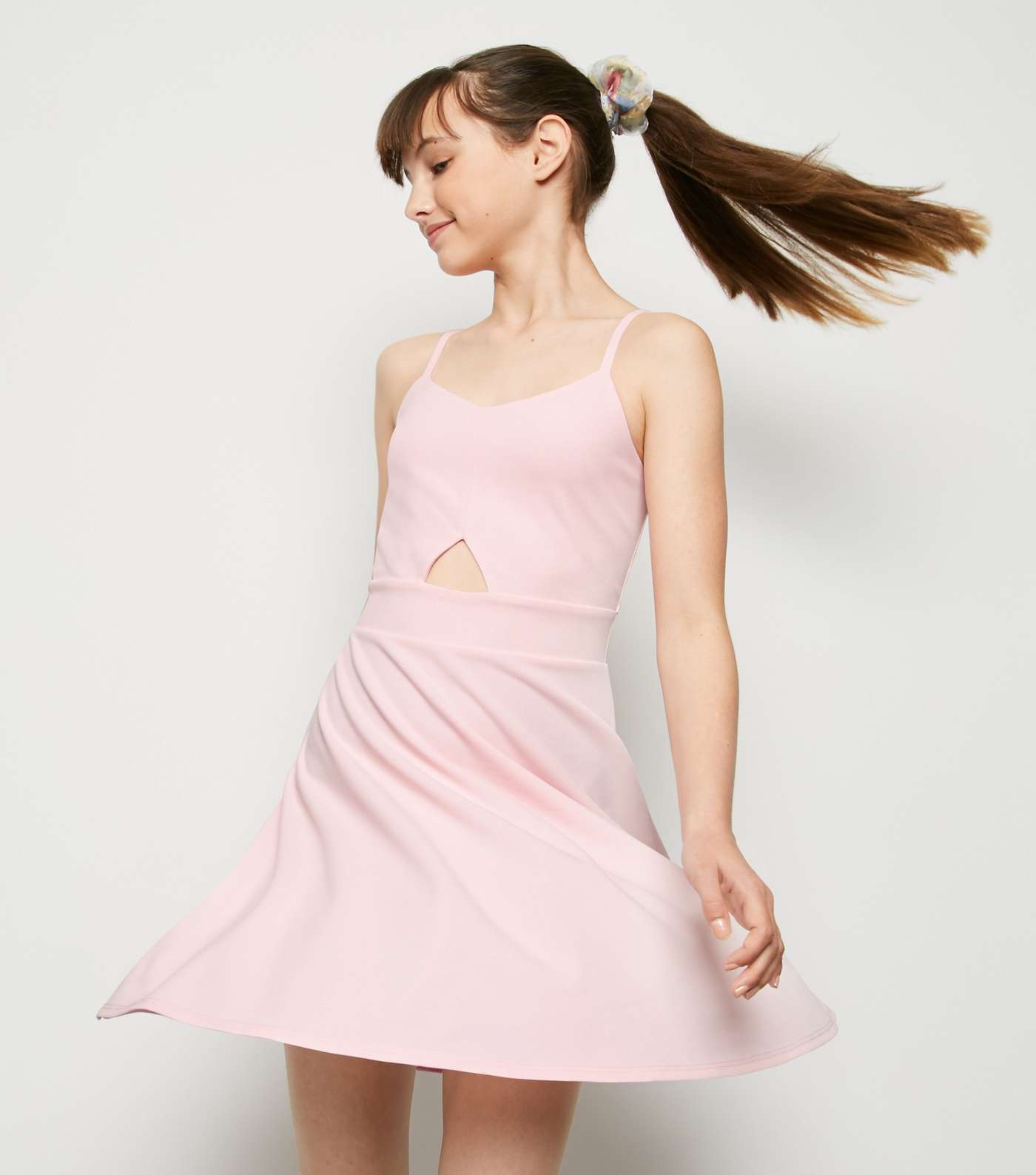 Girls Pale Pink Cut Out Skater Dress Image 5