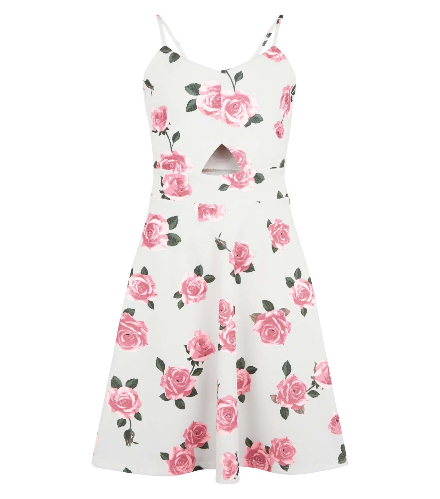 Girls White Floral Cut Out Skater Dress Image 4