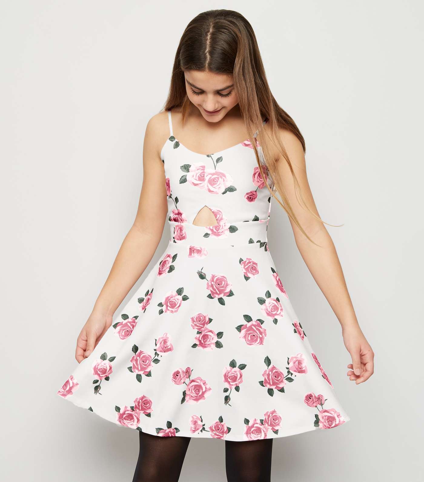 Girls White Floral Cut Out Skater Dress Image 6