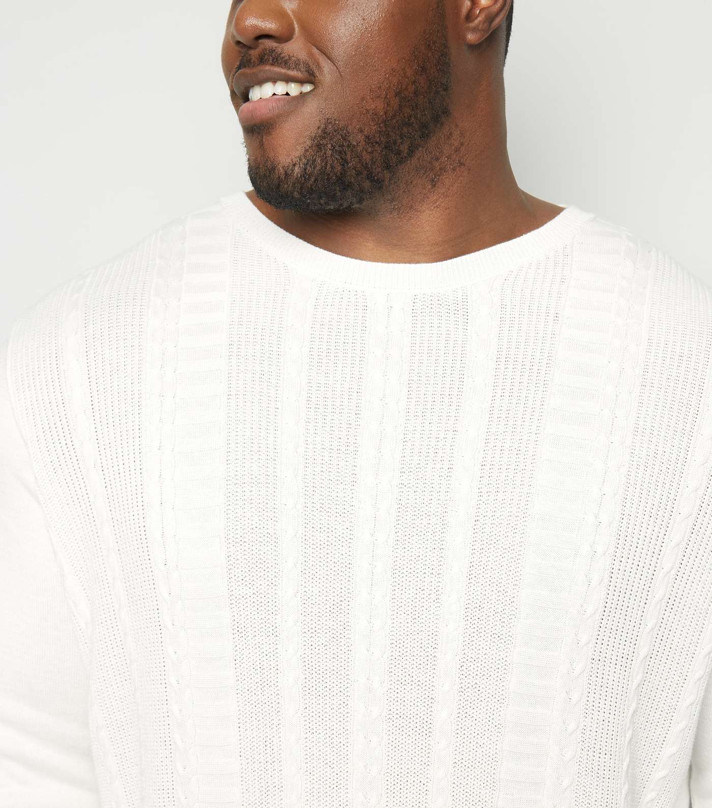 Plus Size Off White Cable Knit Muscle Fit Jumper Image 4