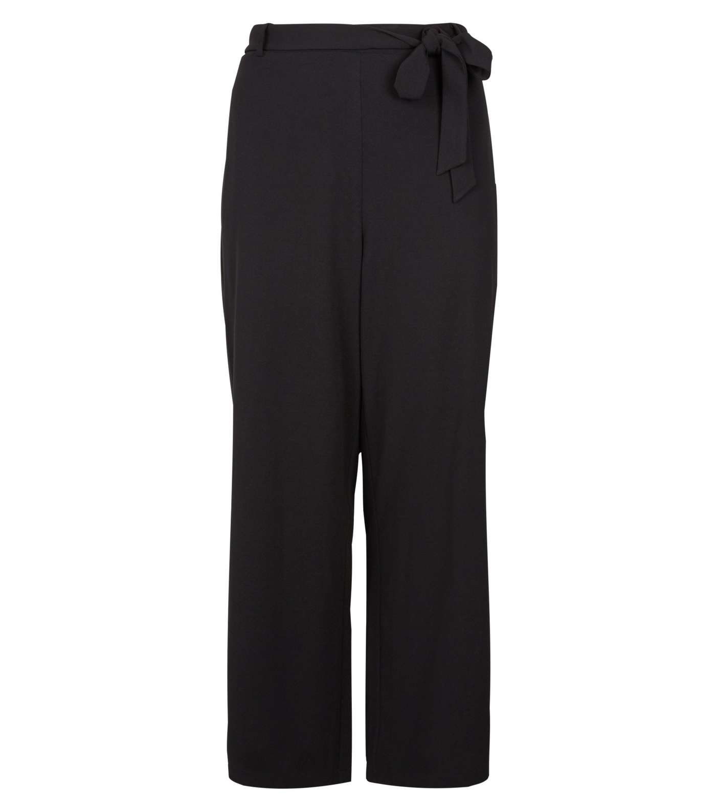 Curves Black Wide Leg Belted Scuba Trousers Image 4