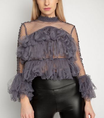 ruffle mesh blouse