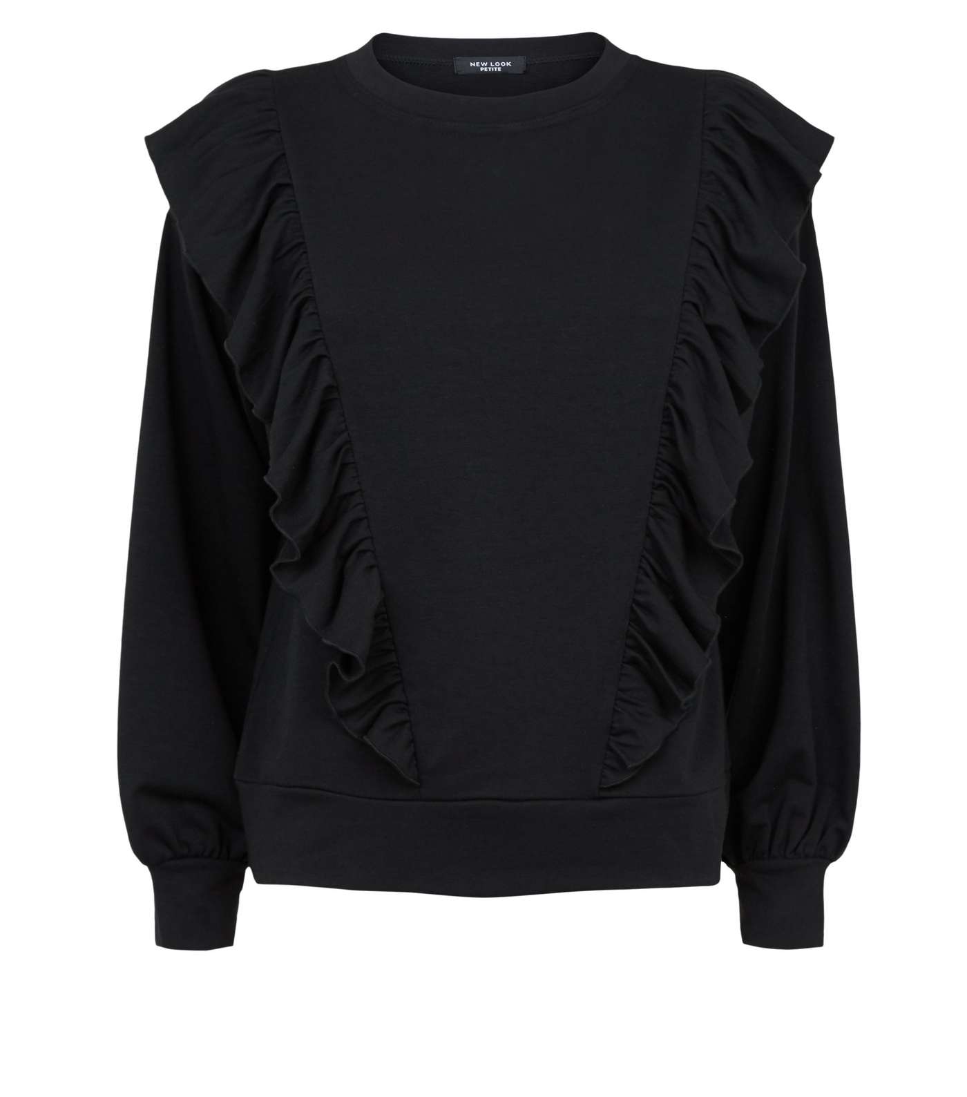 Petite Black Frill Trim Puff Sleeve Sweatshirt Image 4