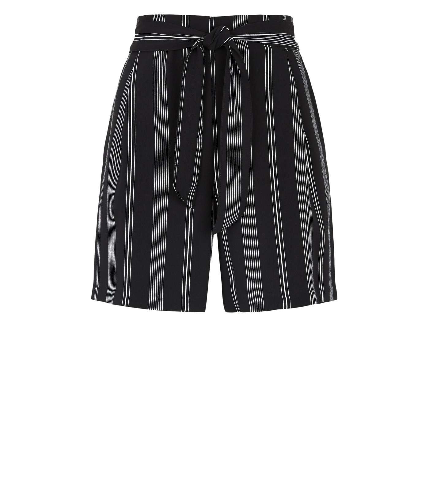 Petite Black Stripe Tie High Waist Shorts Image 4