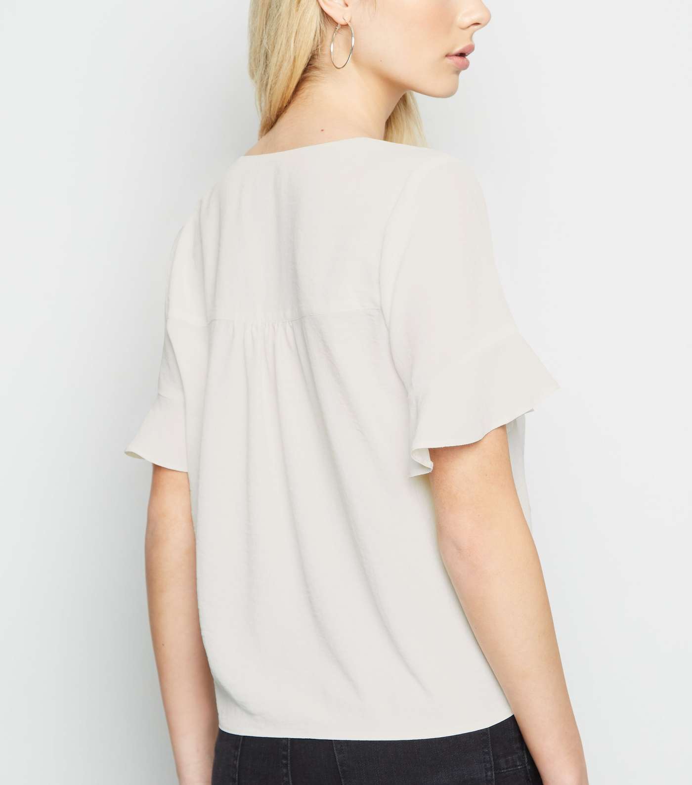Off White Frill Sleeve Tie Front Blouse Image 3