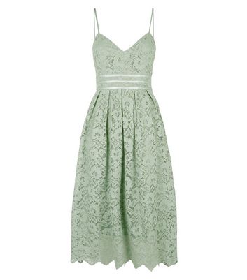 Image of Light Green Floral Crochet Skater Dress New Look