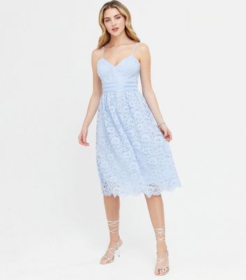 Image of Pale Blue Floral Crochet Skater Dress New Look