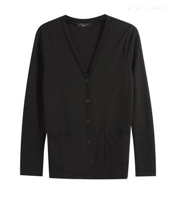 Girls Black Fine Knit Button Cardigan 