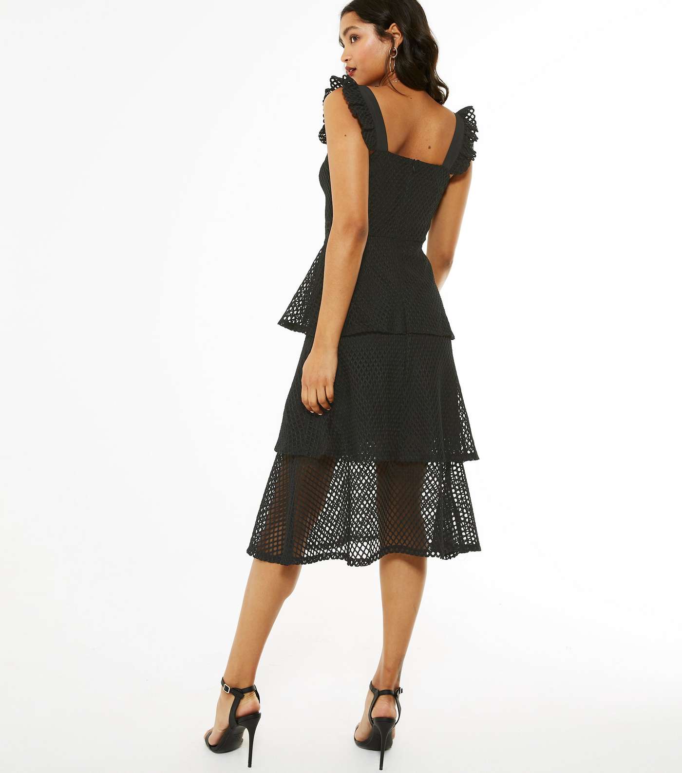 Black Fishnet Lace Tiered Midi Dress  Image 5