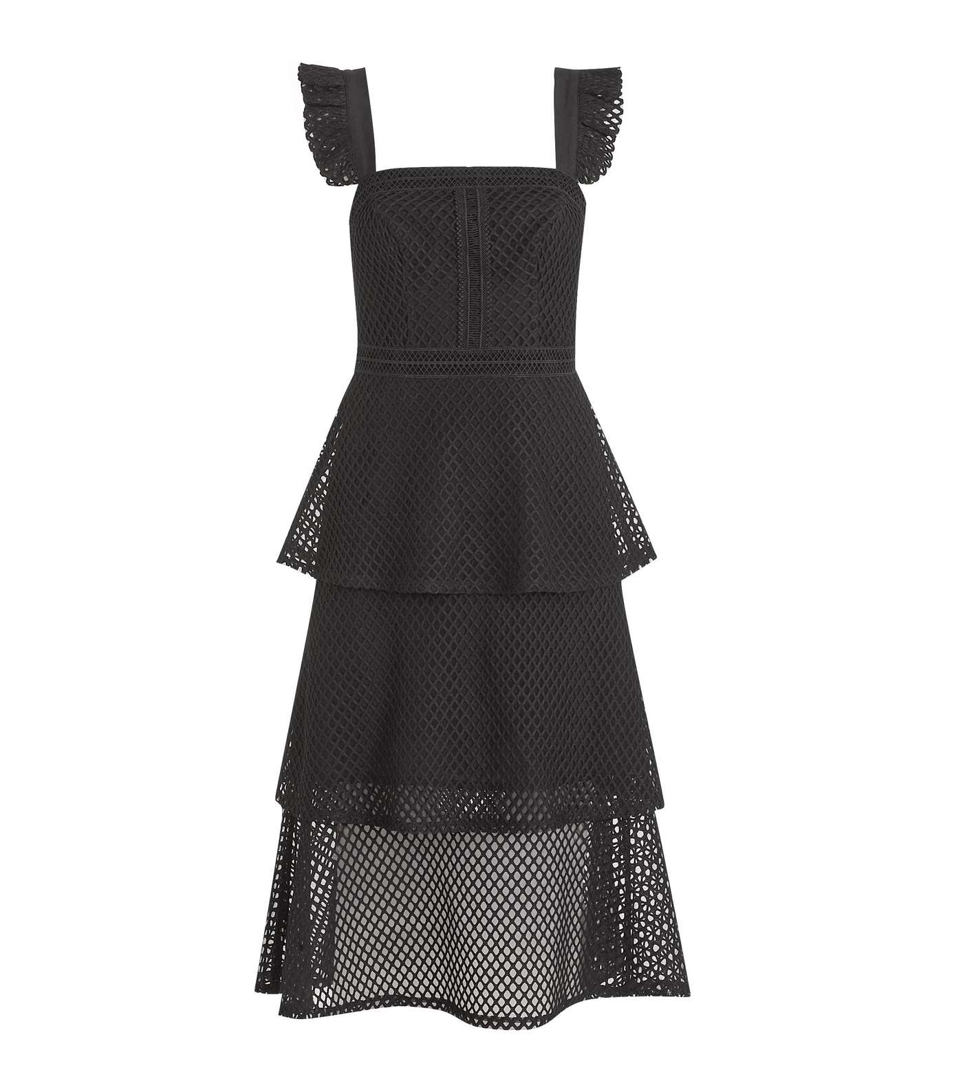 Black Fishnet Lace Tiered Midi Dress  Image 7