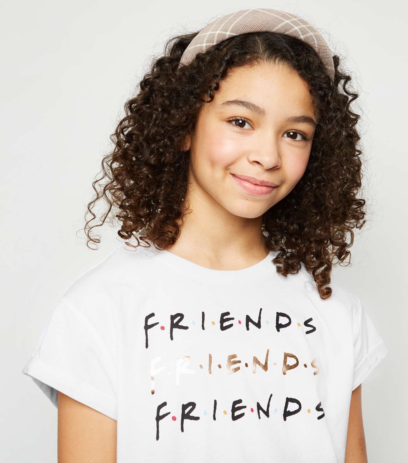 Girls White Metallic Friends Logo T-Shirt Image 5