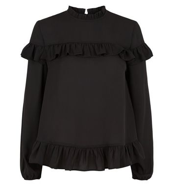 black chiffon ruffle blouse