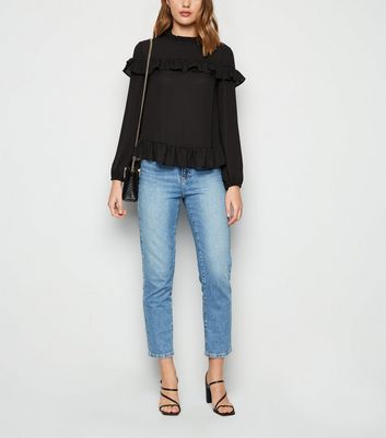 black chiffon ruffle blouse
