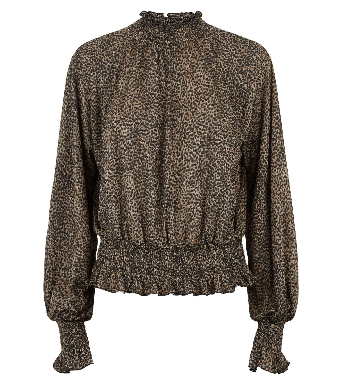 Brown Leopard Print Shirred High Neck Top Image 4