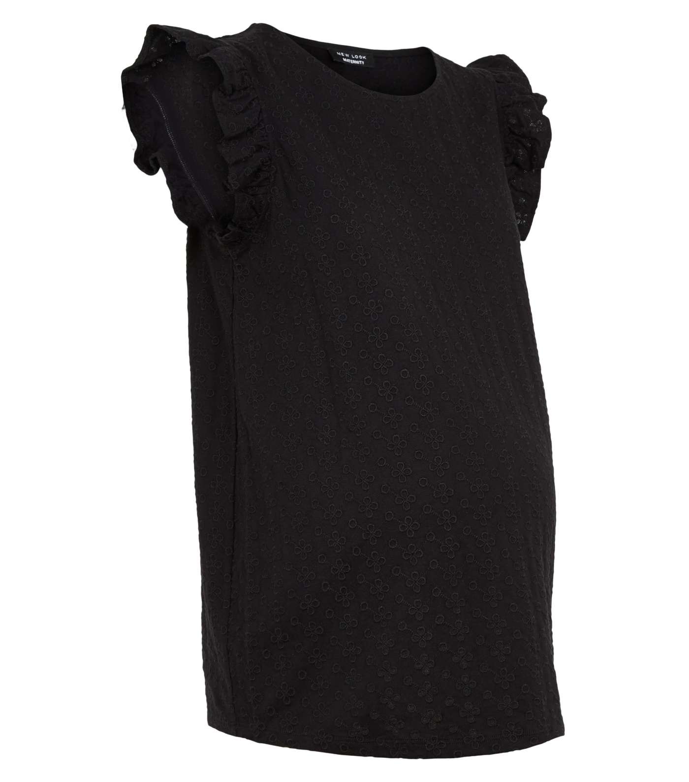 Maternity Black Broderie Frill T-Shirt  Image 4