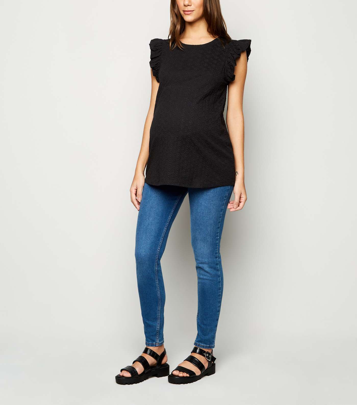 Maternity Black Broderie Frill T-Shirt  Image 2