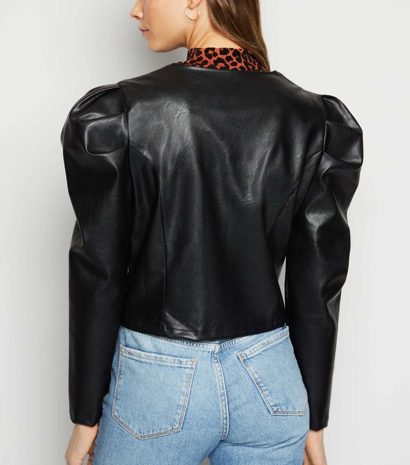 Cameo Rose Black Leather-Look Puff Sleeve Jacket Image 3