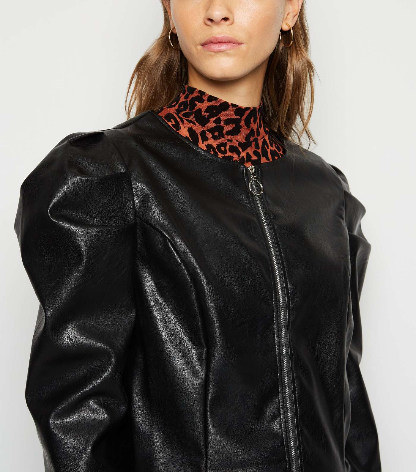 Cameo Rose Black Leather-Look Puff Sleeve Jacket Image 5