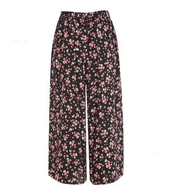 Black Floral Wide Leg Crop Trousers 