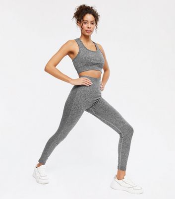 Grey Bum Sculpt Seamless Sports Leggings New Look