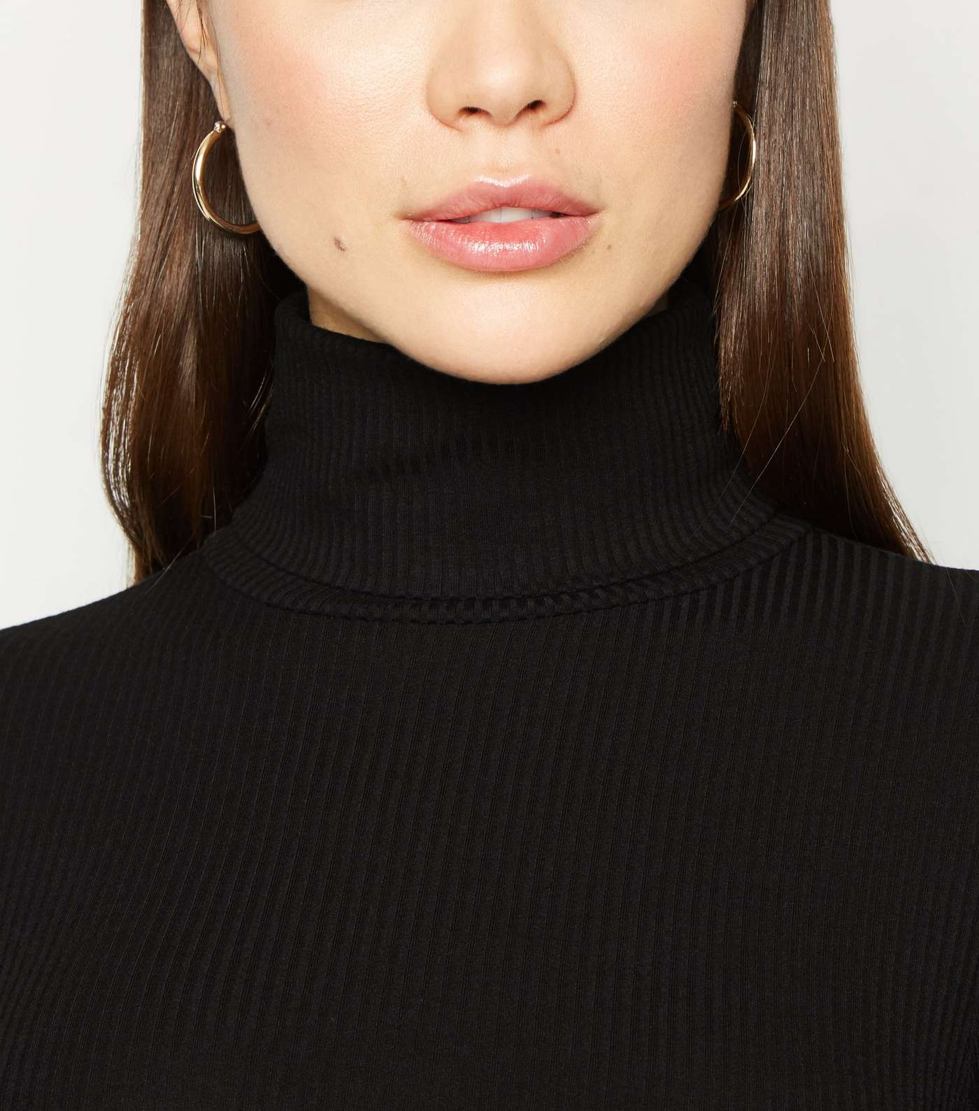 Black Ribbed Roll Neck Top Image 5
