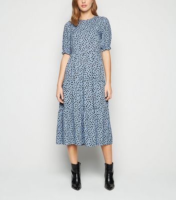 Blue Spot Puff Sleeve Midi Dress | New Look