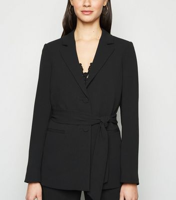 belted blazer black