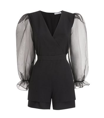 Image of Another Look Black Organza Puff Sleeve Playsuit New Look
