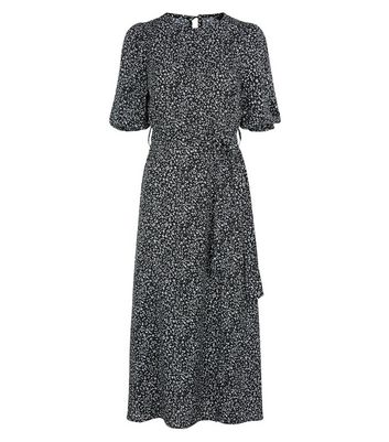 black floral belted midi dress