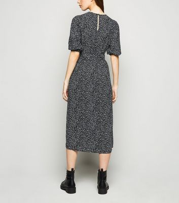 black floral belted midi dress