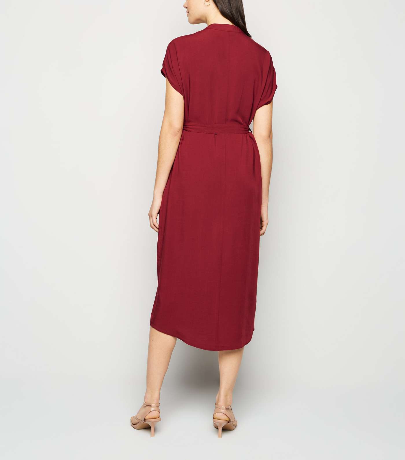 Burgundy Collared Midi Tunic Dress Image 2