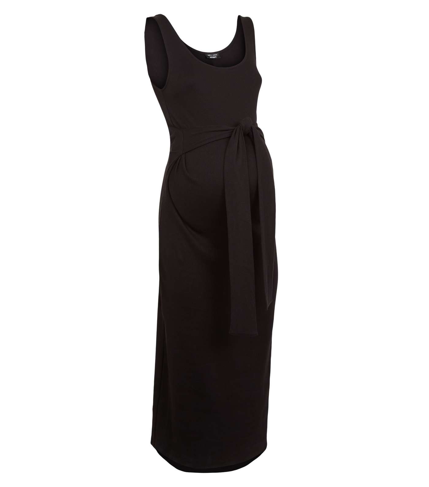 Maternity Black Ribbed Jersey Midi Dress Image 4