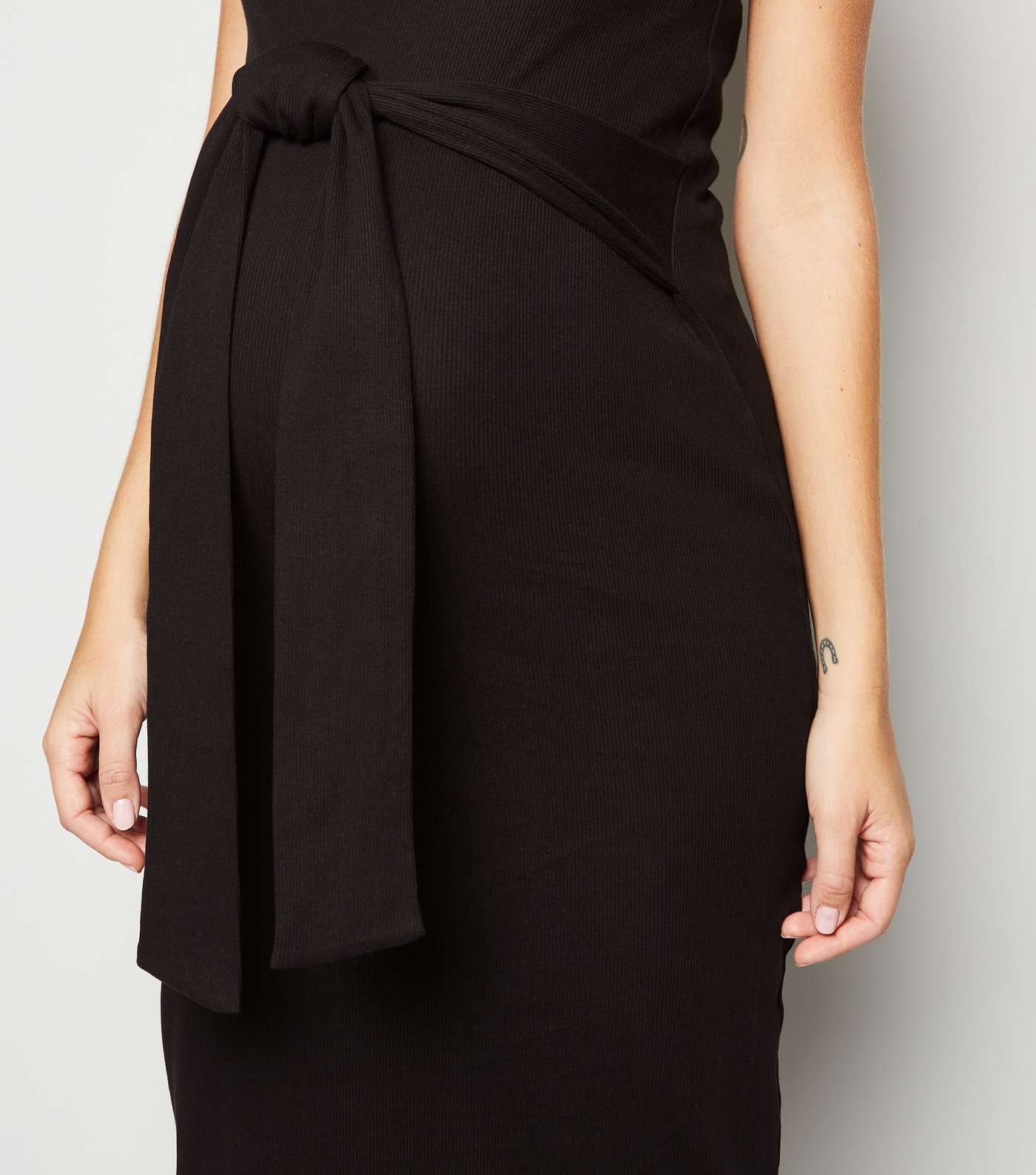 Maternity Black Ribbed Jersey Midi Dress Image 6