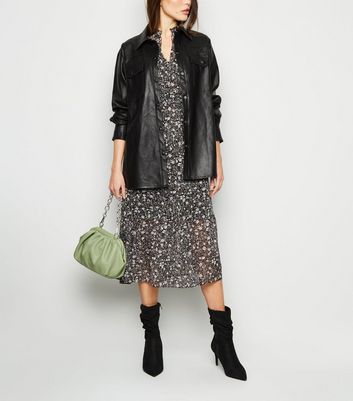 Image of Black Floral Long Sleeve Midi Smock Dress New Look