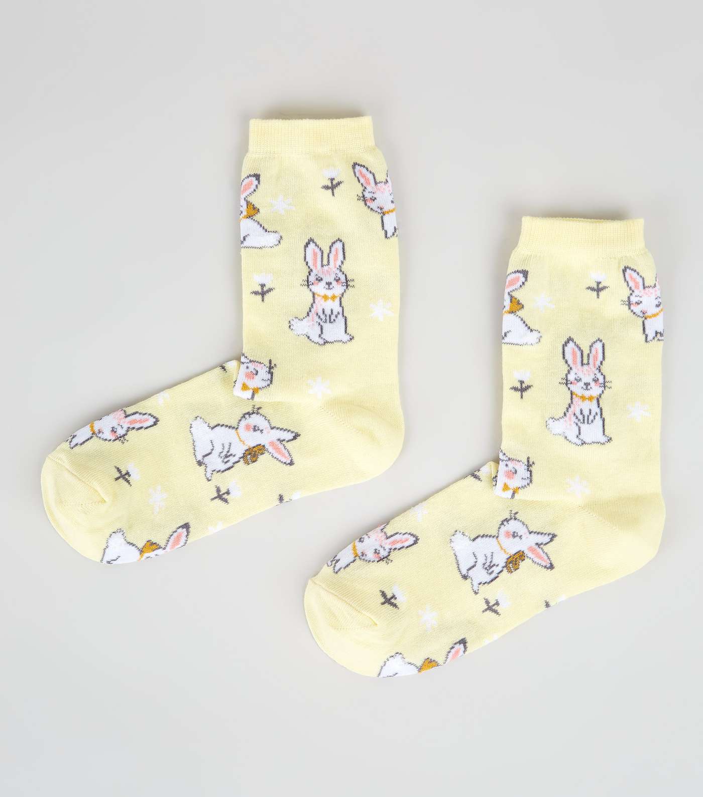 Pale Yellow Bunny Rabbit Print Socks