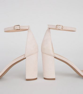 Image of Cream Suedette  Part Block Heels New Look