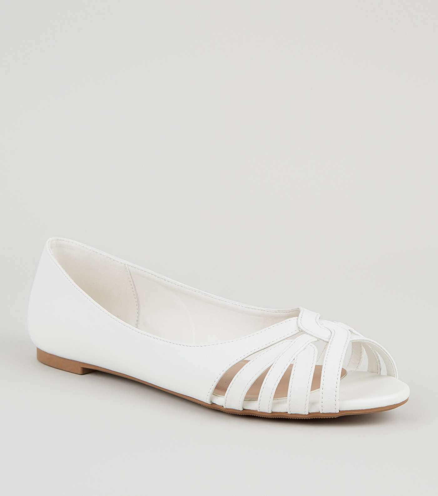 Wide Fit White Leather-Look Peep Toe Caged Sandals
