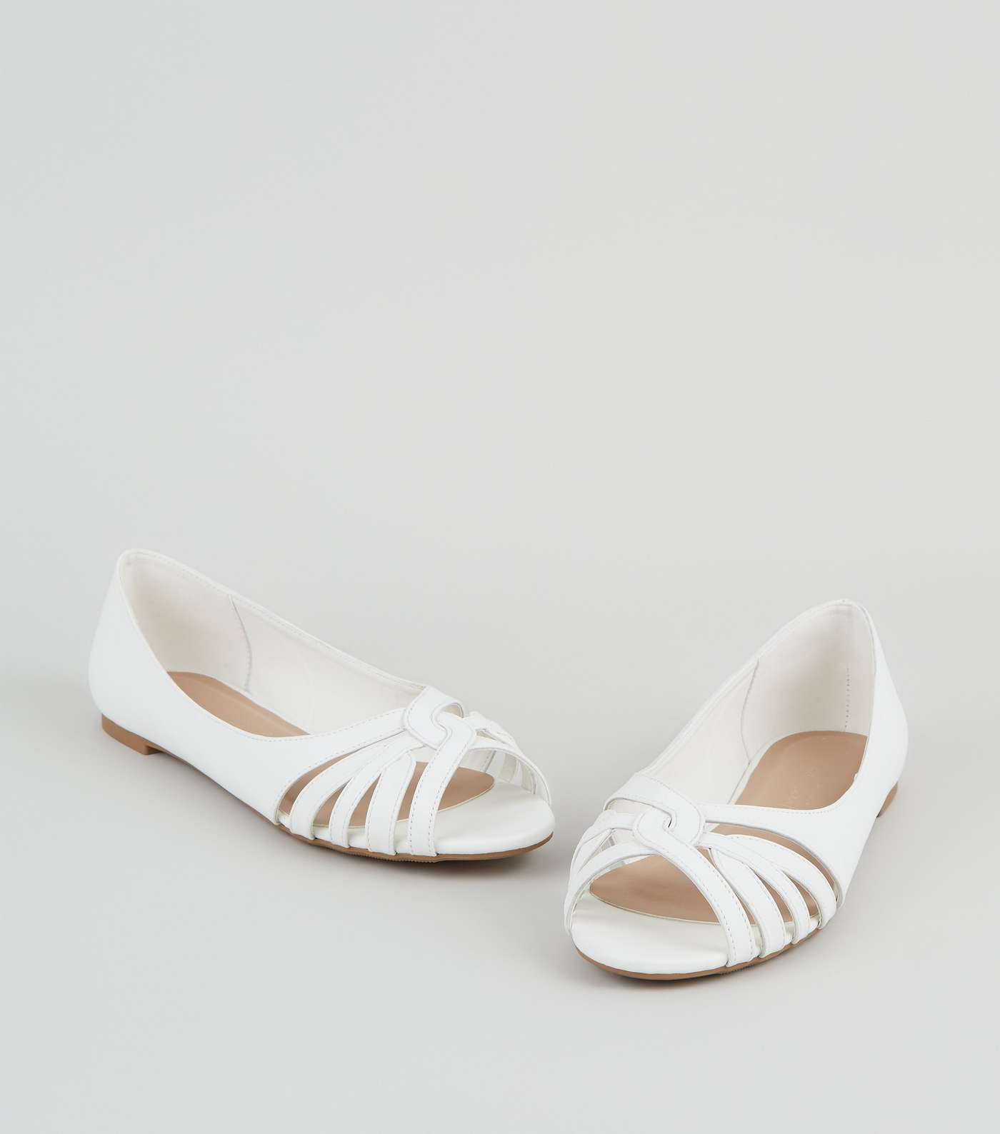 Wide Fit White Leather-Look Peep Toe Caged Sandals Image 3