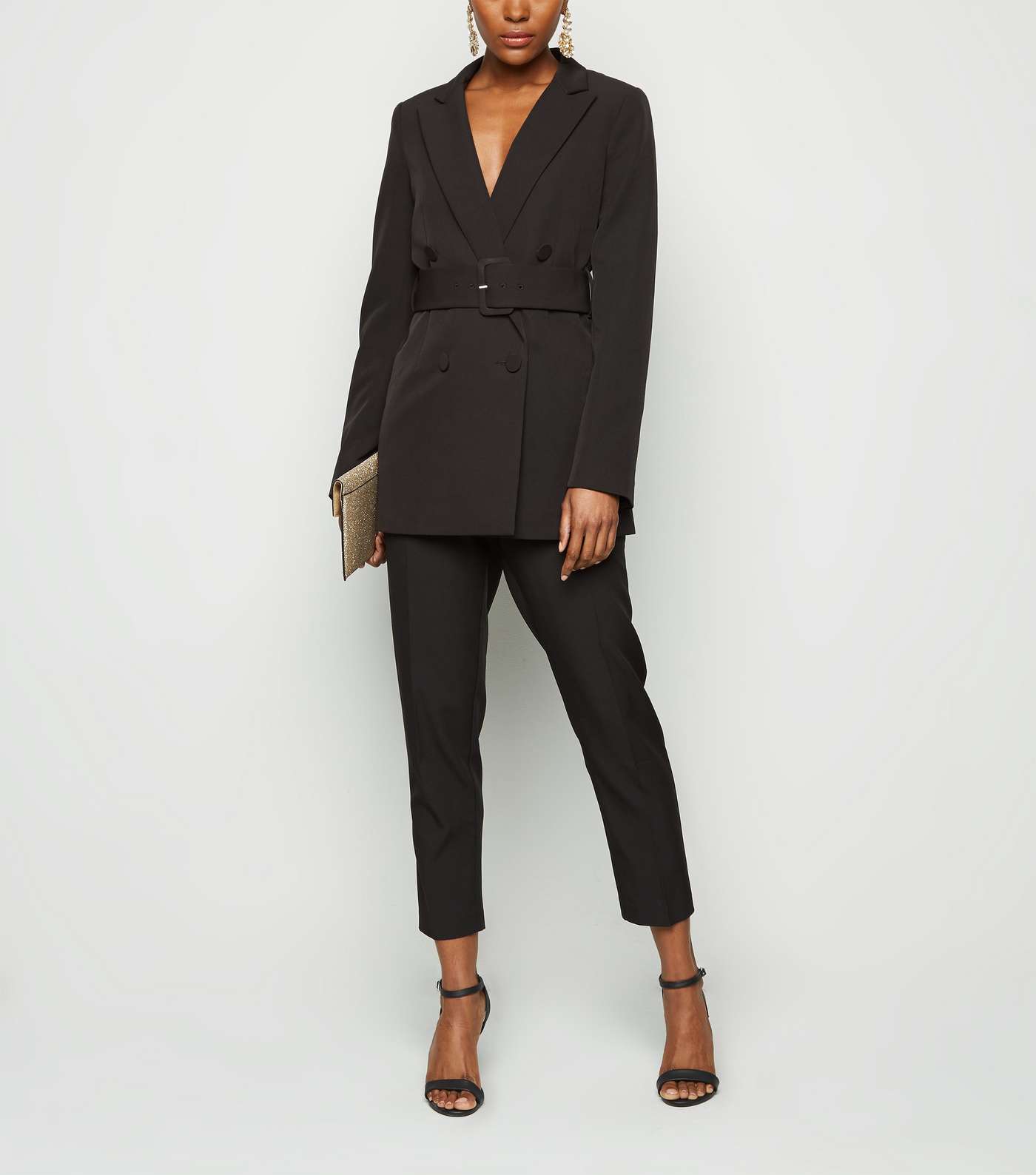 Black Double Breasted Belted Blazer Image 2