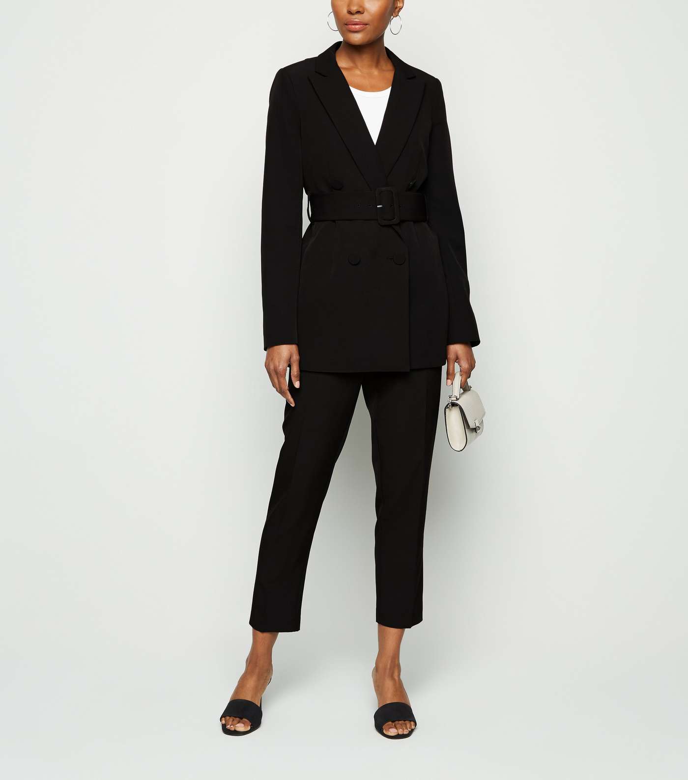 Black Double Breasted Belted Blazer Image 6