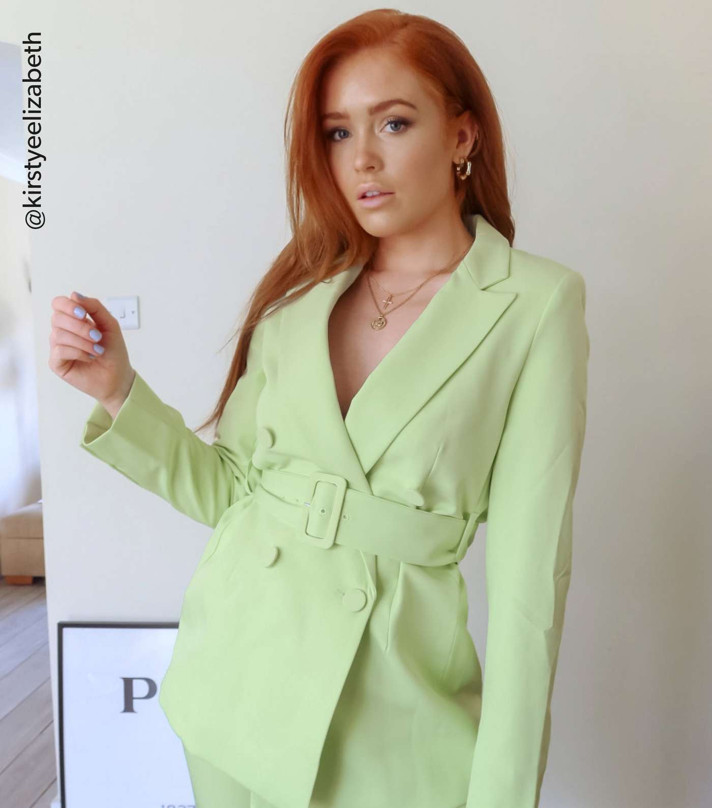 Green Neon Double Breasted Belted Blazer