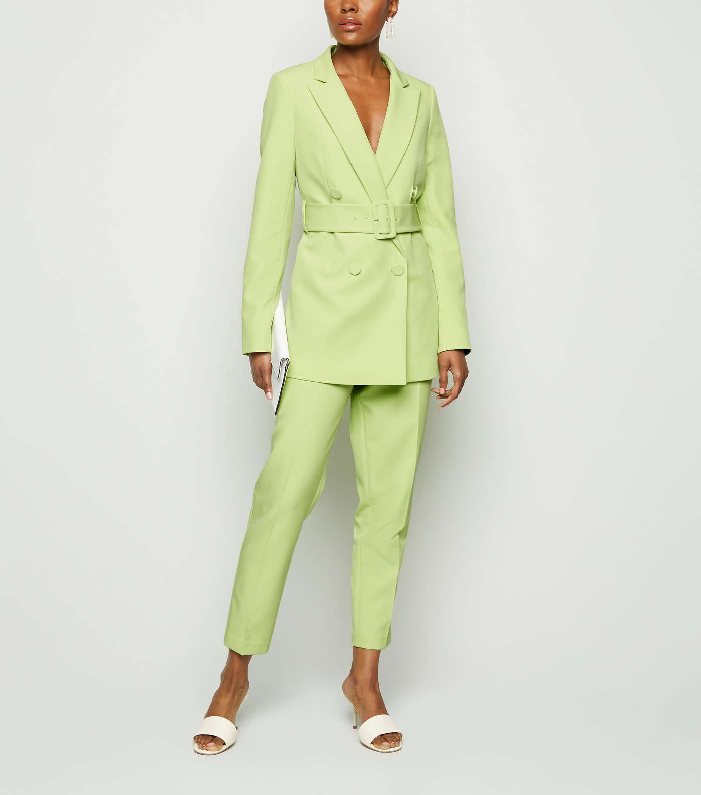 Green Neon Double Breasted Belted Blazer Image 3