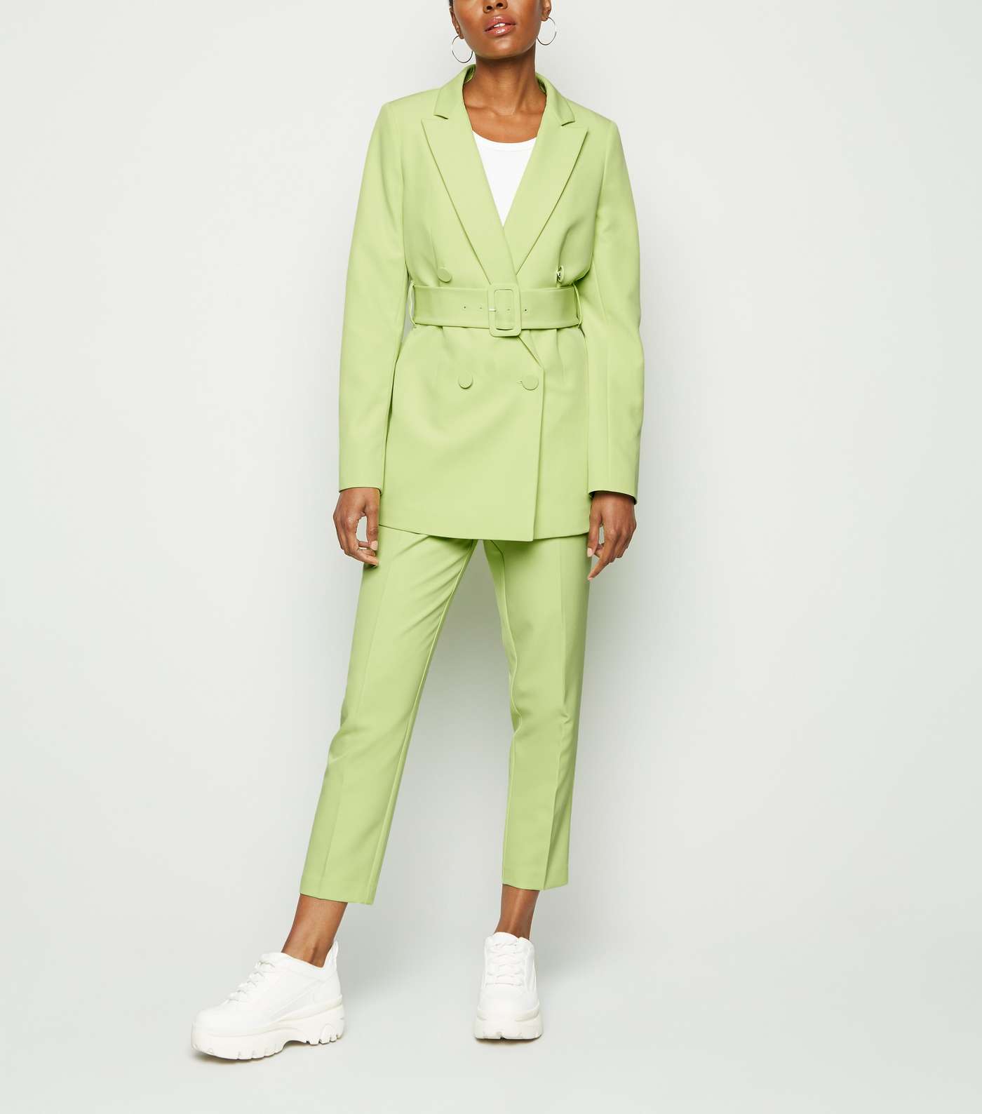 Green Neon Double Breasted Belted Blazer Image 7