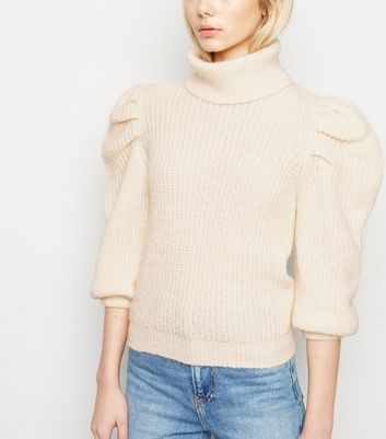 puff sleeve polo neck jumper