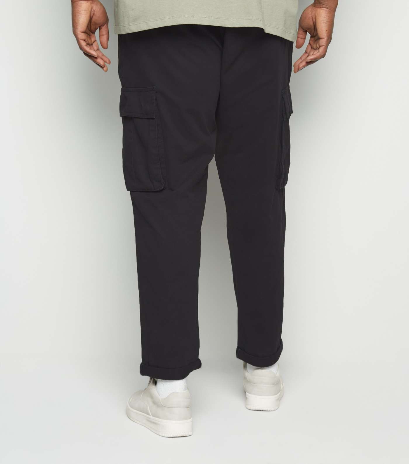 Plus Size Black Cotton Cargo Trousers Image 3