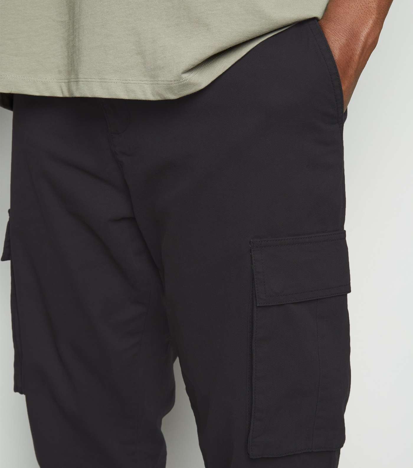 Plus Size Black Cotton Cargo Trousers Image 5