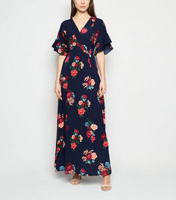 mela navy floral wrap dress