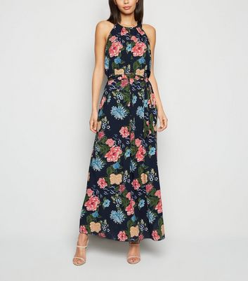 Mela Robe longue bleue a imprime floral et col haut New Look