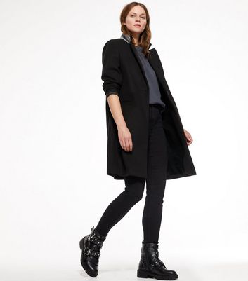 Black Revere Collar Long Coat | New Look