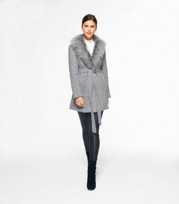 Grey faux fur coat new look best sale